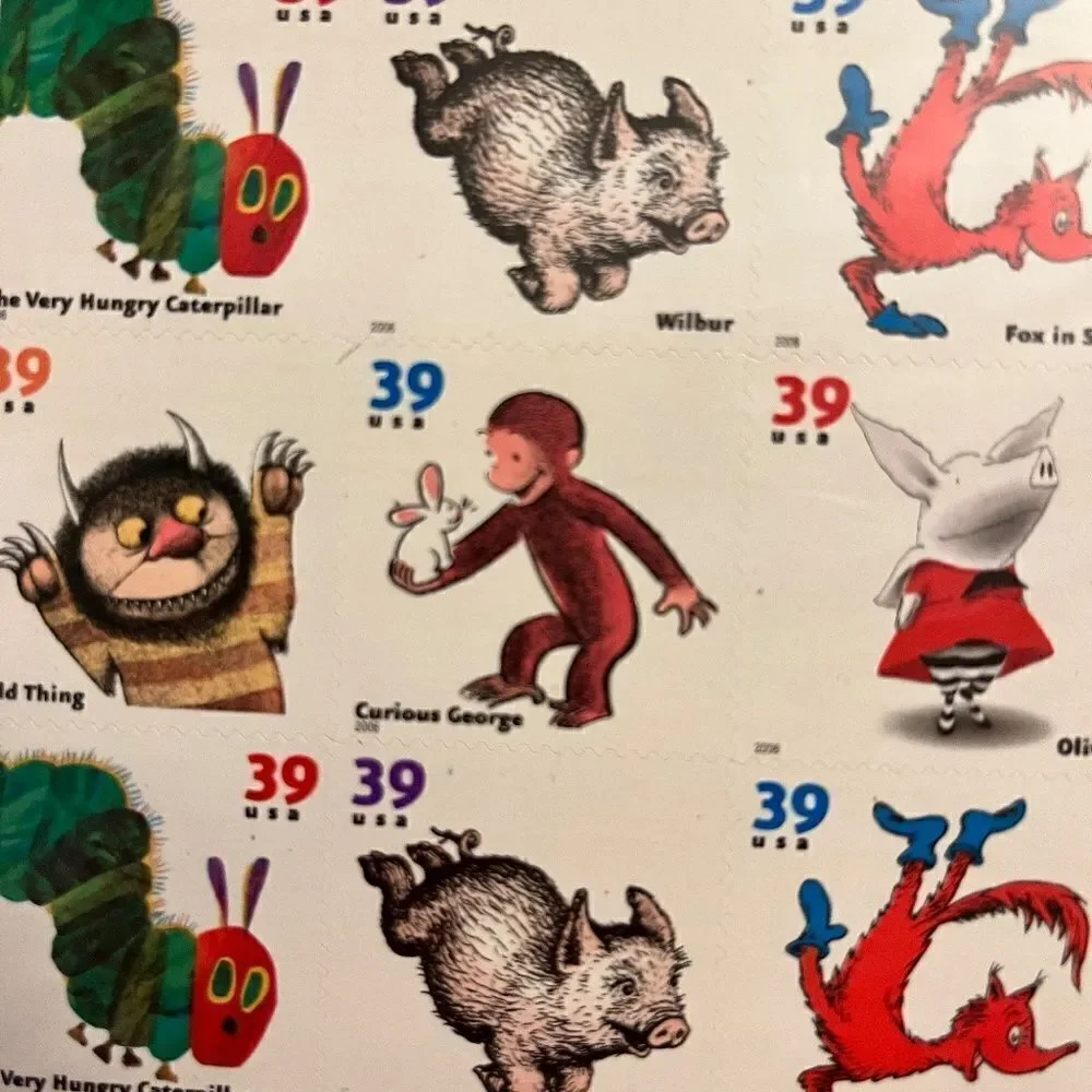 NEW Vintage 16 Collectable Stamps Picture Book Animals Full Pane Curious George